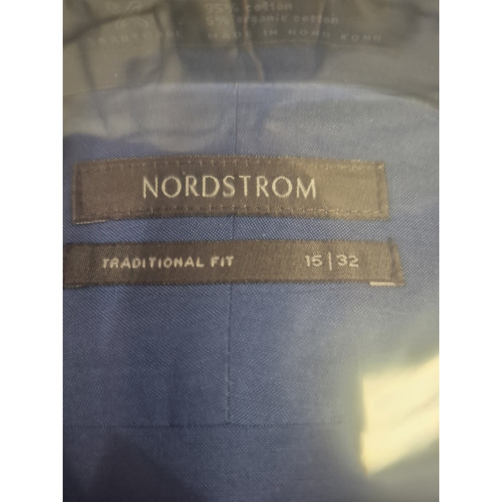 Nordstrom Traditional Fit Blue Solid Long Sleeve Collared Dress Shirt 15x32 - Picture 3 of 4